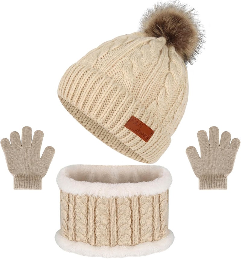 Machomby Kids Hat Scarf Gloves Set, Kids Winter Beanie Hat Scarf Gloves Set with Knit Thick Warm Fleece Lined for 1-6 Years Old - Image 1